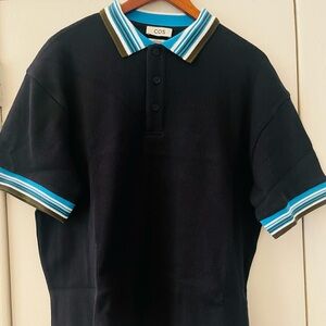 COS Black and Blue Polo Shirt Sporty Design